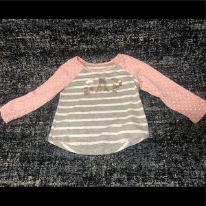 Gap - light pink, gray, and white shirt. 18-24 mos